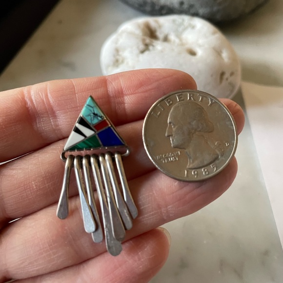 Vintage Zuni Native American Dangle Earrings - Picture 8 of 12